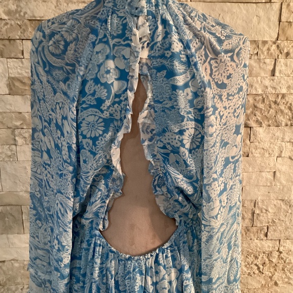 By Anthropologie Long-Sleeve Backless Sheer Ruffle Mini Dress - Picture 8 of 16